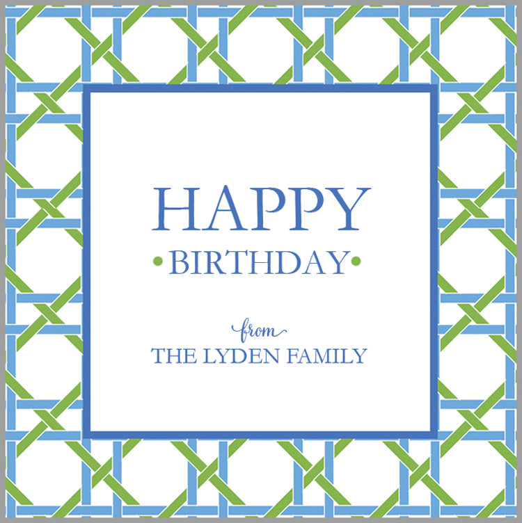 Blue + Green Basketweave Personalized Gift Sticker | Set of 24