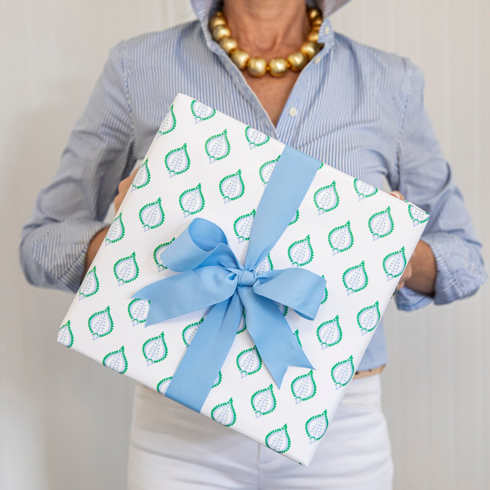 Continuous Roll Gift Wrap | Blue + Green Paisley