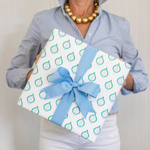 Continuous Roll Gift Wrap | Blue + Green Paisley