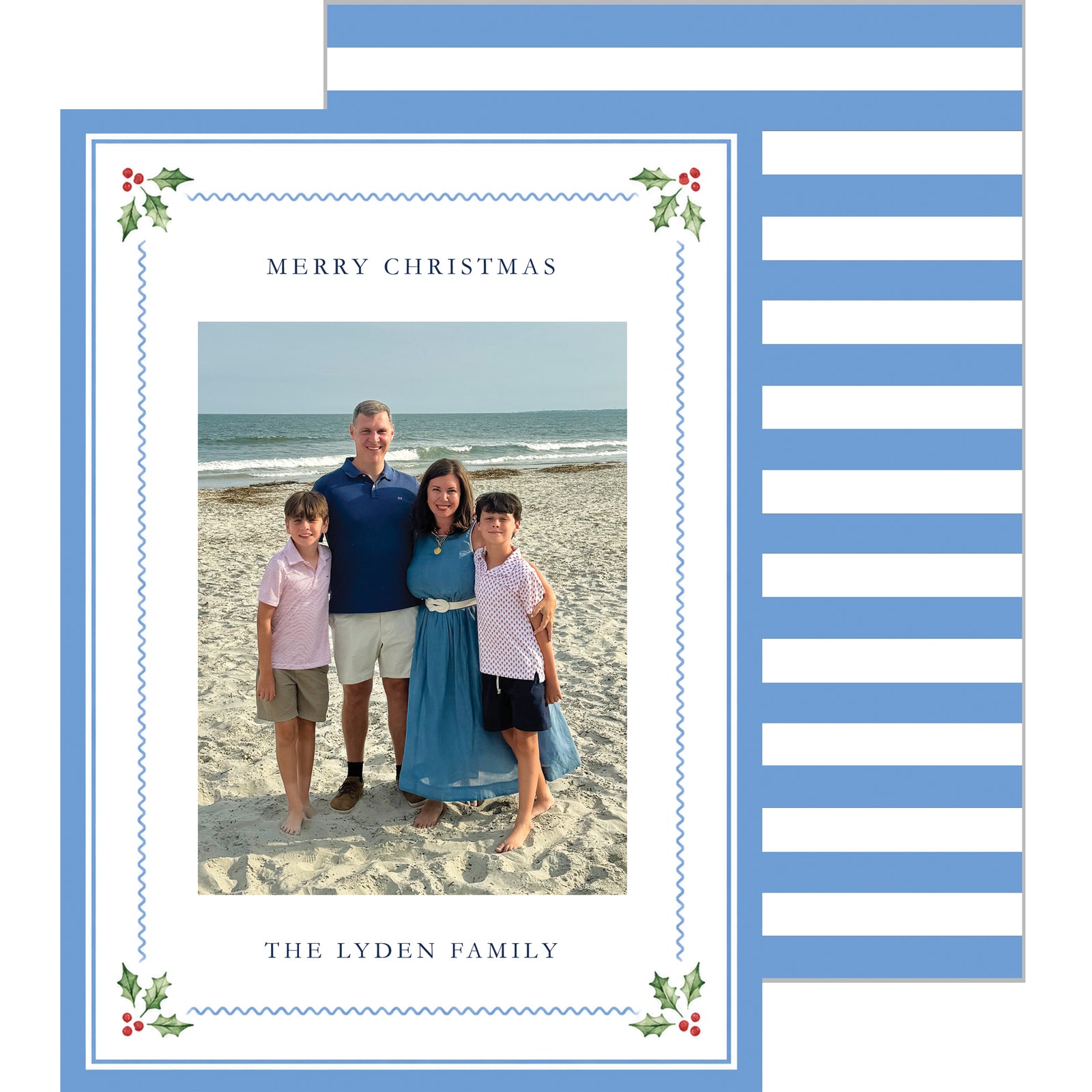 Blue Holly Personalized Christmas Photo Card
