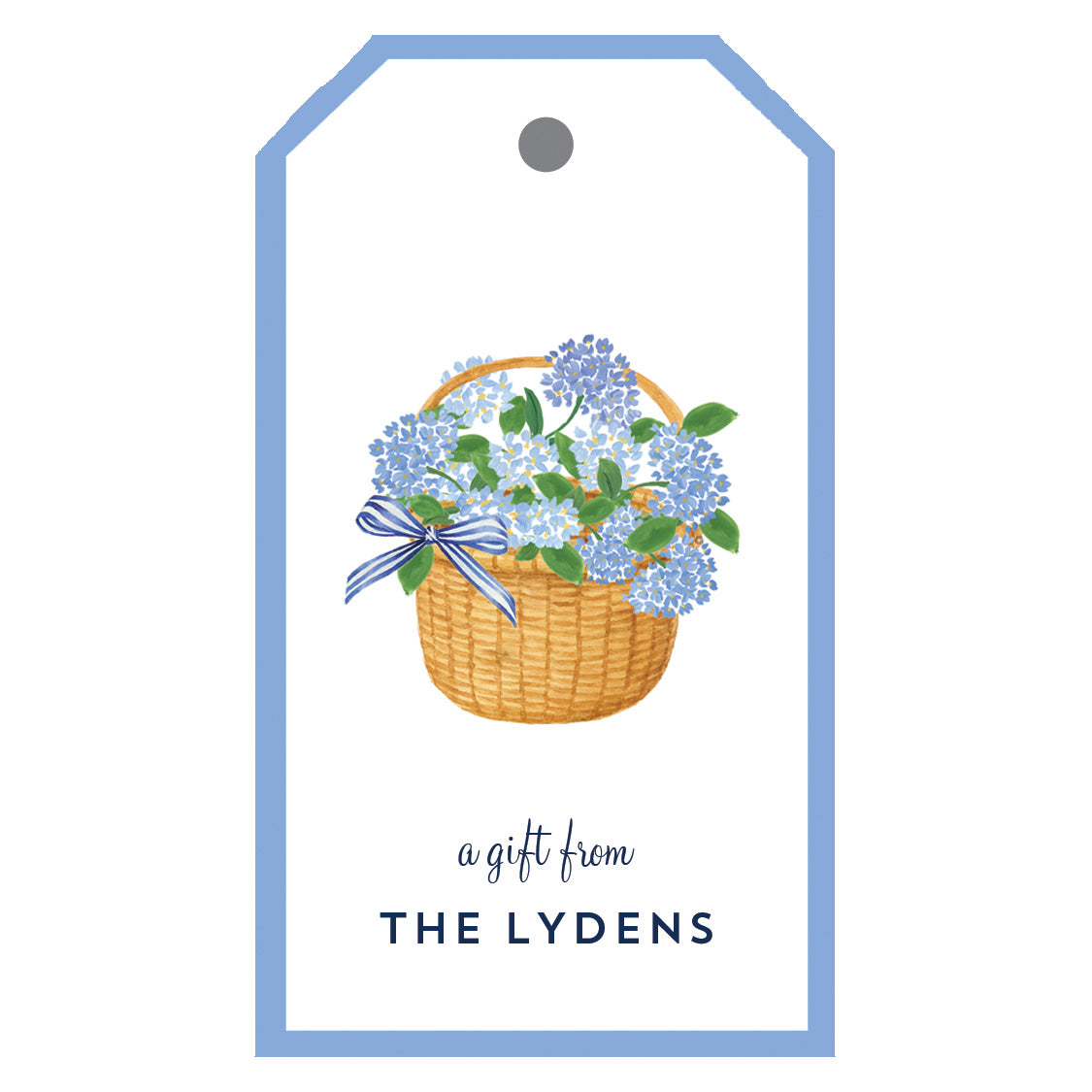 Blue Hydrangeas in a Nantucket Basket Personalized Gift Tags