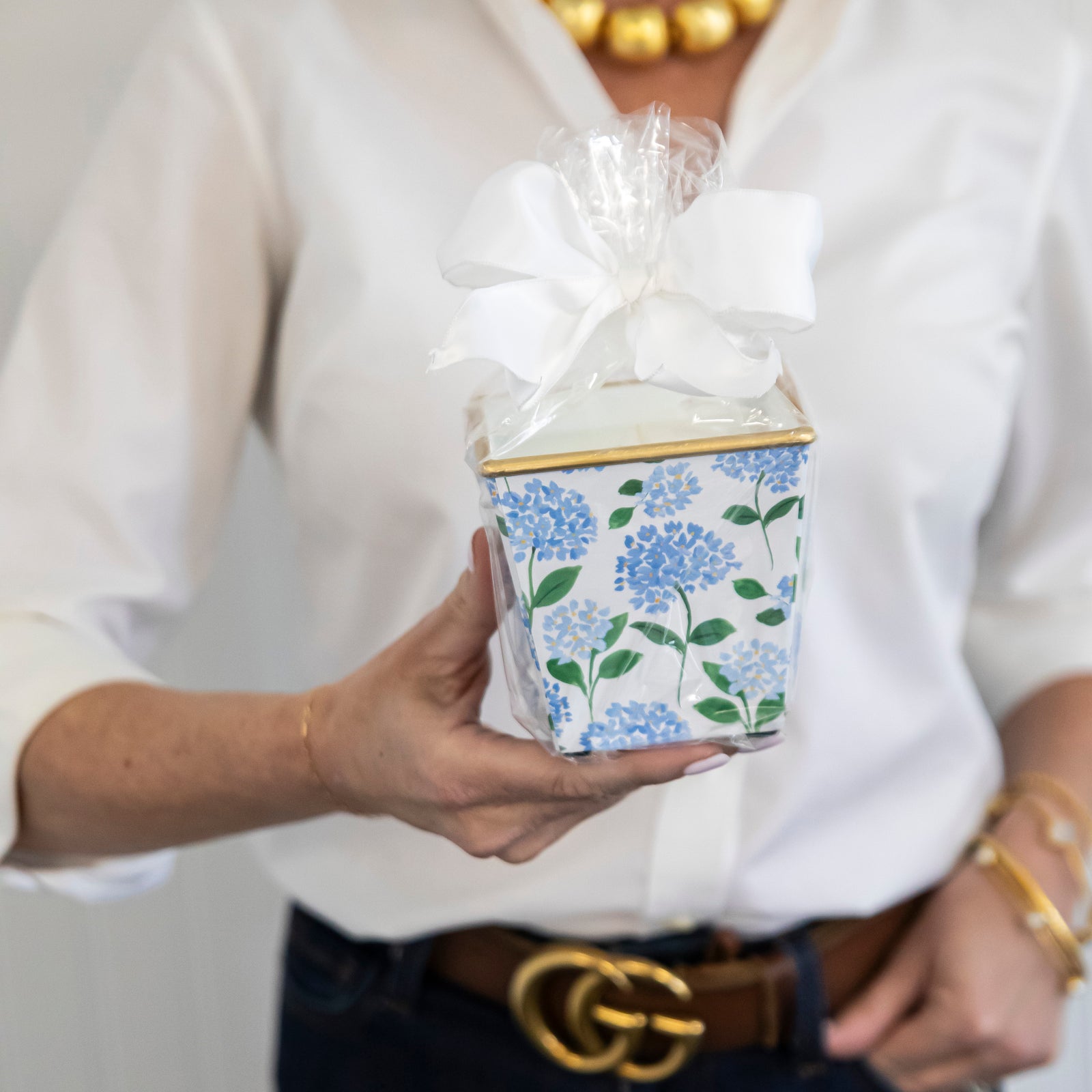 WH Hostess x Hedge Farm Mini Cache Pot Candle | Blue Hydrangeas