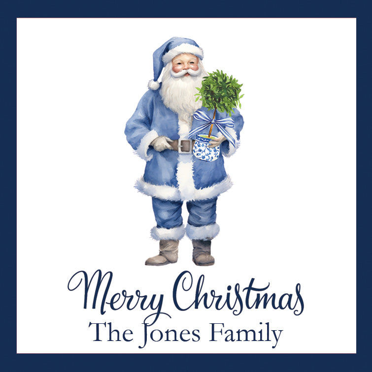 Blue Santa Claus Christmas Personalized Gift Sticker | Set of 24