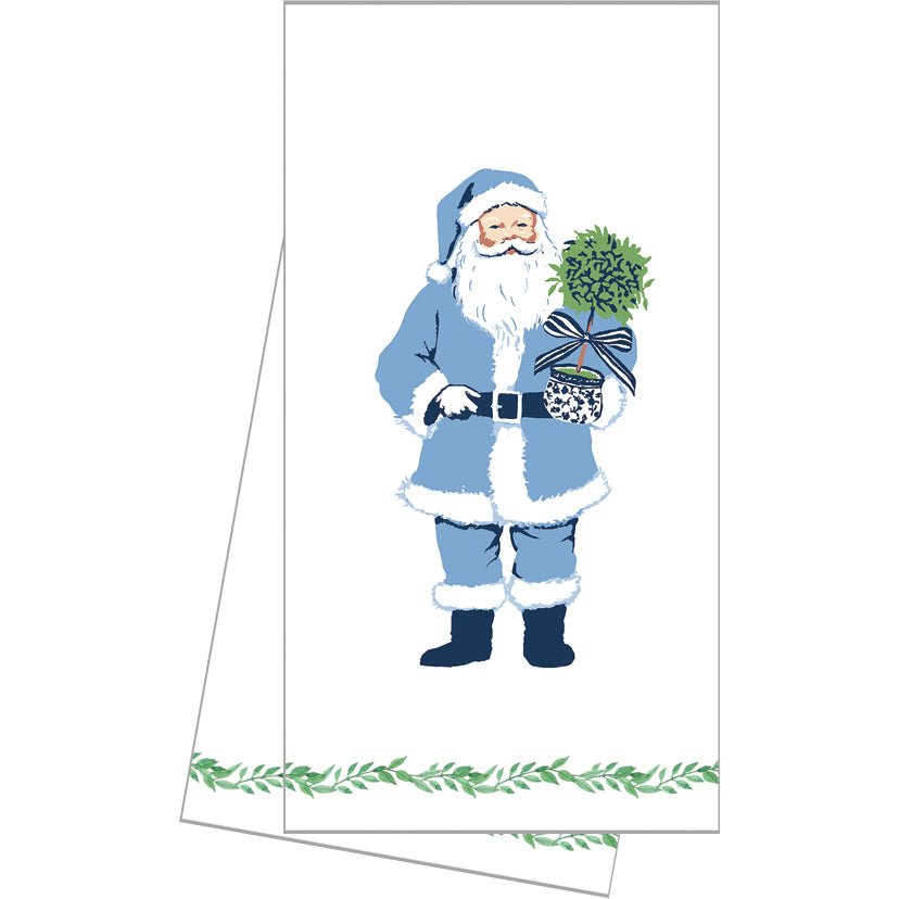 In Stock WH Hostess Cotton Tea Towel | Blue Santa Claus