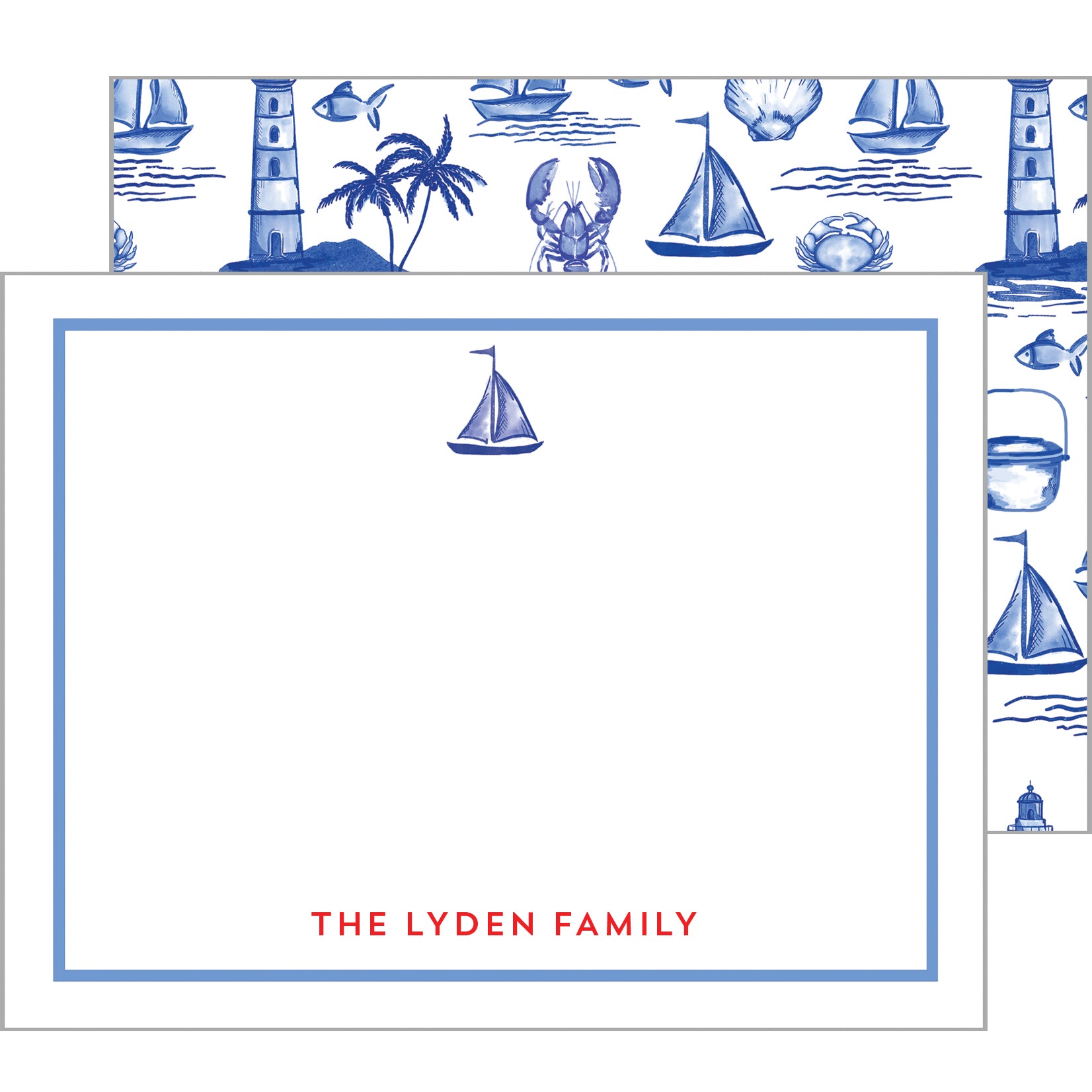 Seaside Toile Personalized Flat Notecards