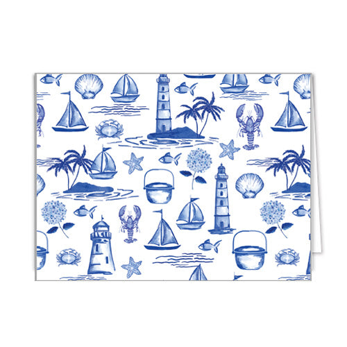 In Stock Folded Notecard Set of 10 | Seaside Toile