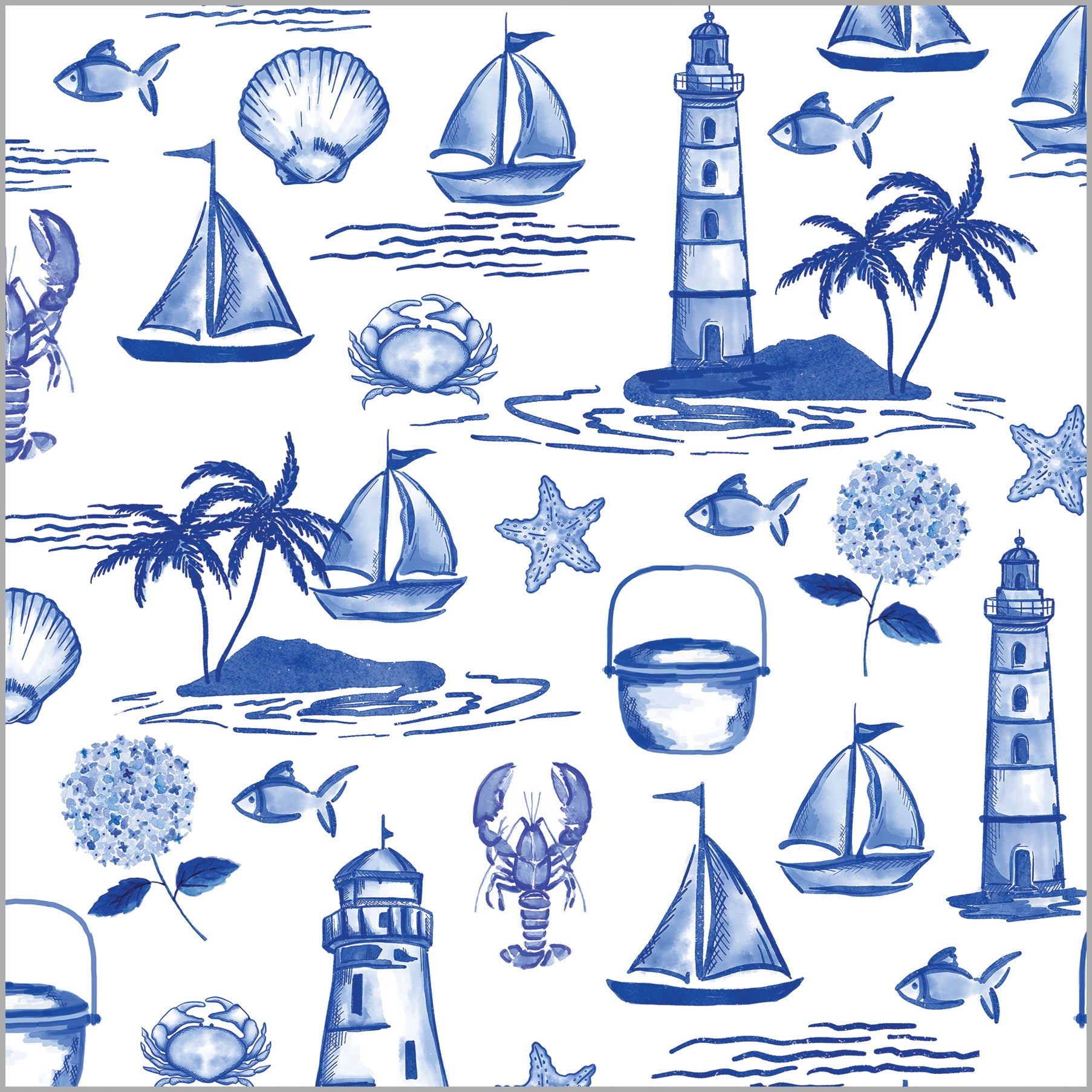 In Stock Seaside Toile Gift Wrap Sheets