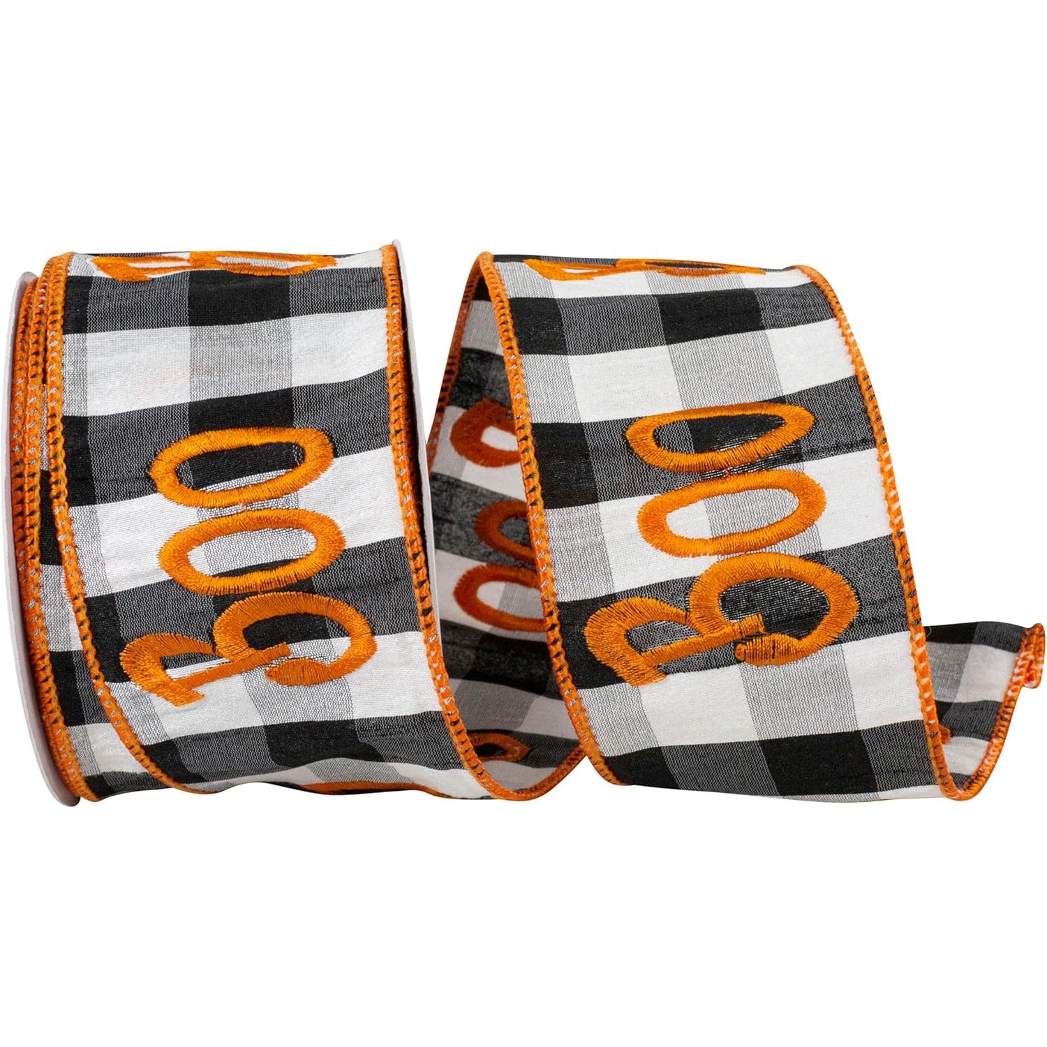 Boo Embroidery Dupioni Buffalo Check Wired Edge Ribbon