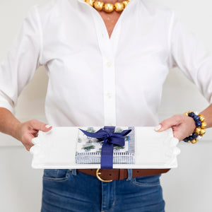 Bundle: Bow Ceramic Platter + Blue Bows Christmas Tree Cocktail Napkins