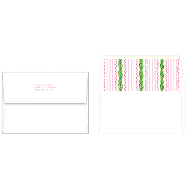 Pink Boxwood Scallop Christmas Photo Card