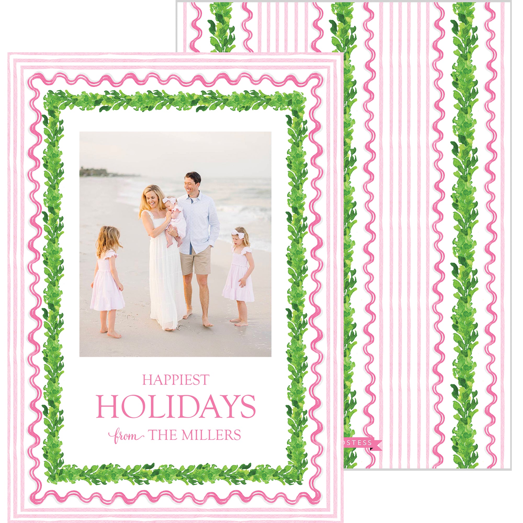 Pink Boxwood Scallop Christmas Photo Card