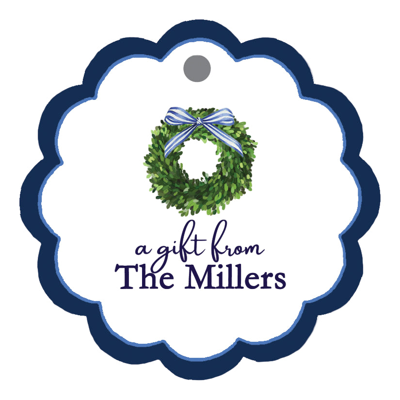 Boxwood Wreath Scalloped Personalized Gift Tags