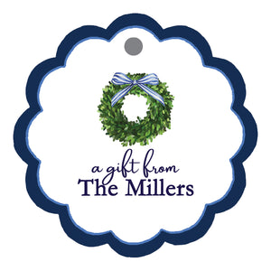 Boxwood Wreath Scalloped Personalized Gift Tags