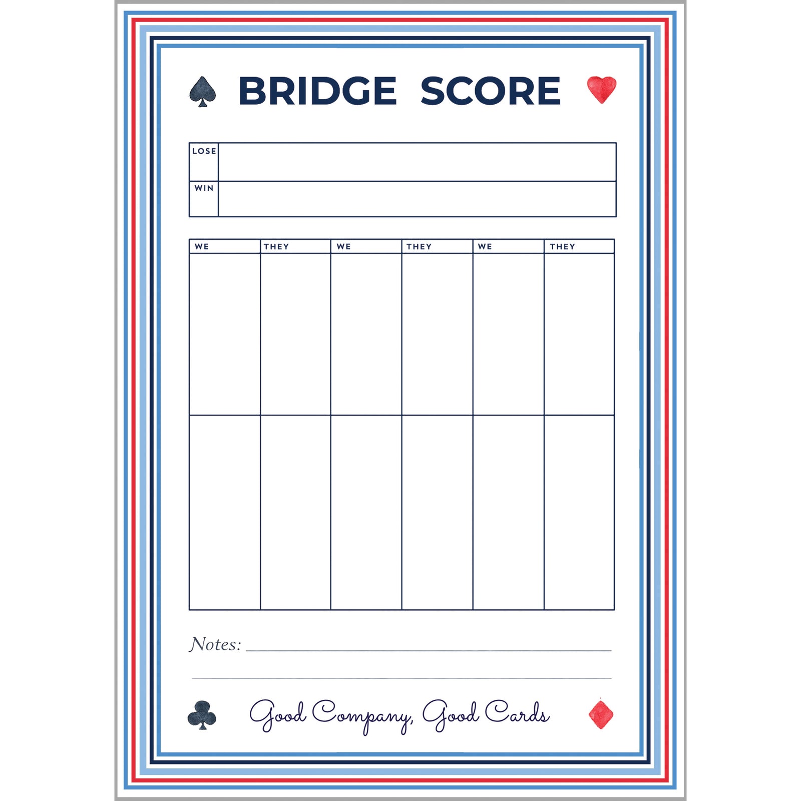 In Stock 5x7 Bridge Scorecard Notepad