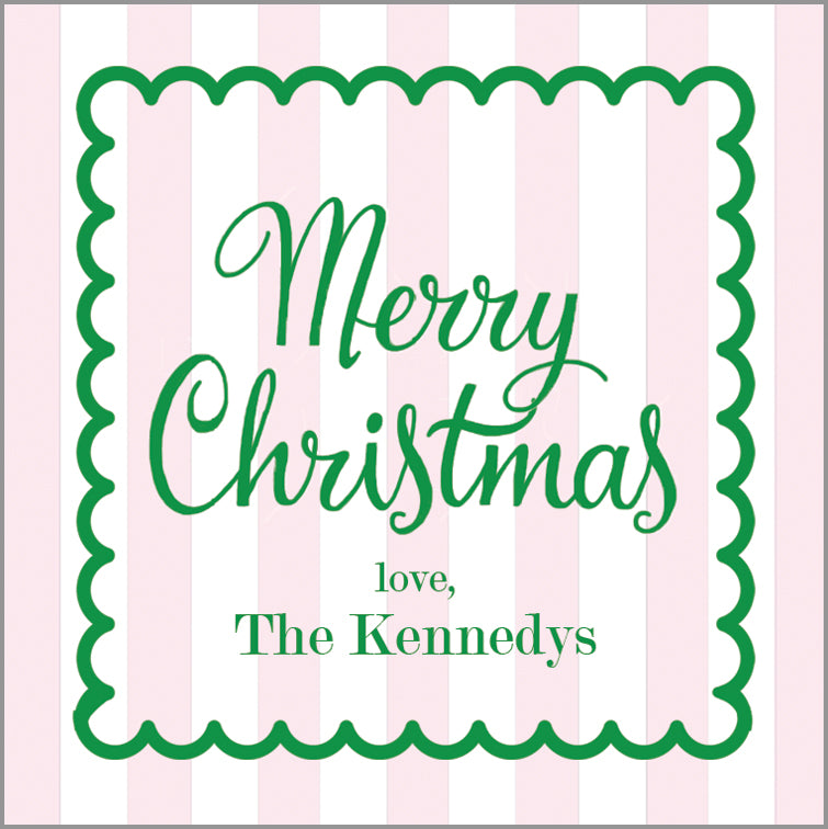 Pink Cabana Stripes Christmas Personalized Gift Sticker | Set of 24