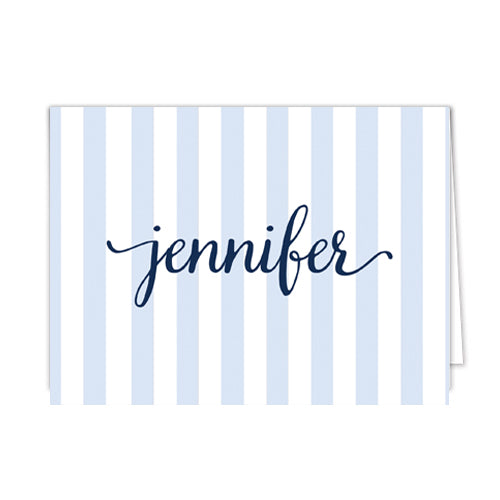 Cabana Stripe Personalized Folded Notecards | Blue