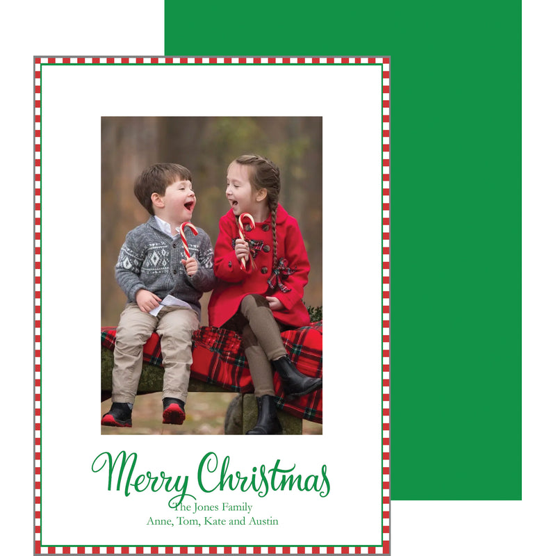 Candy Cane Stripe Border Christmas Photo Card