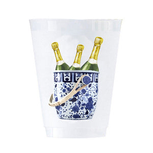 Blue & White Champagne Bucket Shatterproof Cups – Set of 8