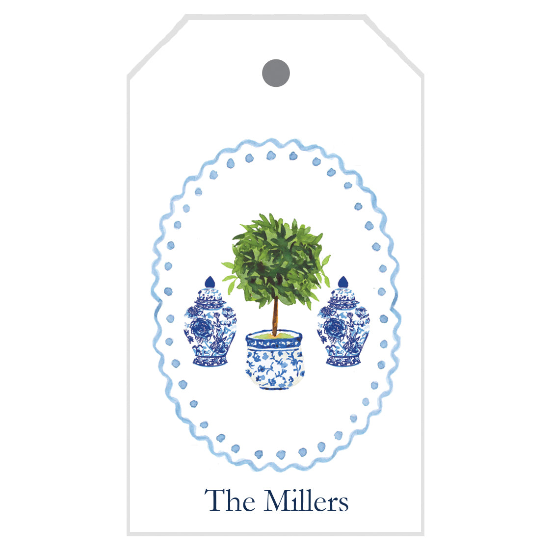Chinoiserie Topiary Scallop Personalized Gift Tags