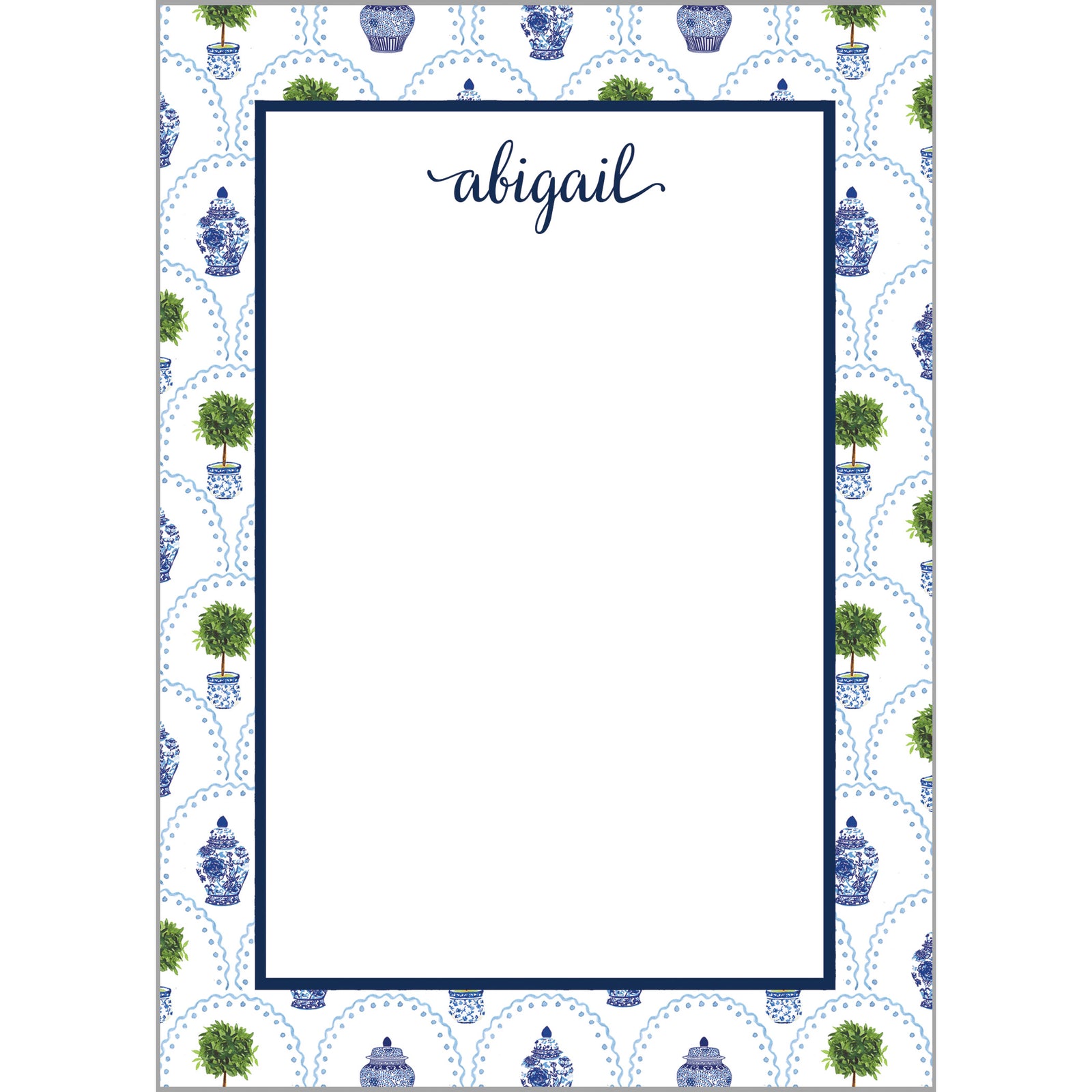 Chinoiserie Topiary Scallop Personalized Notepad