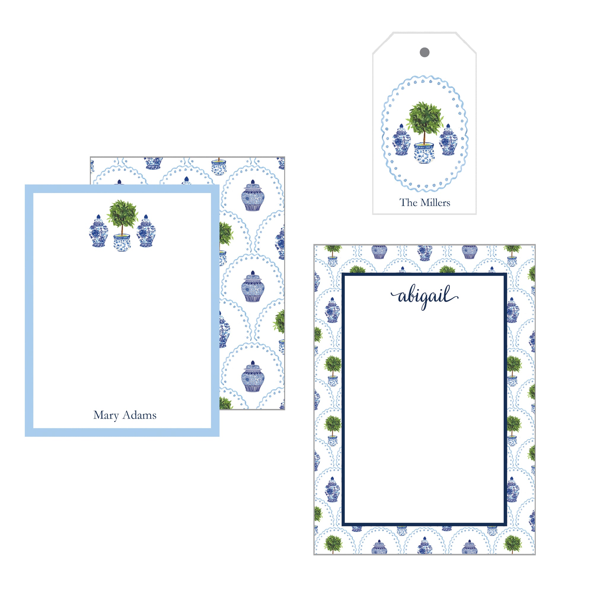 Chinoiserie Topiary Scallop Stationery Gift Set