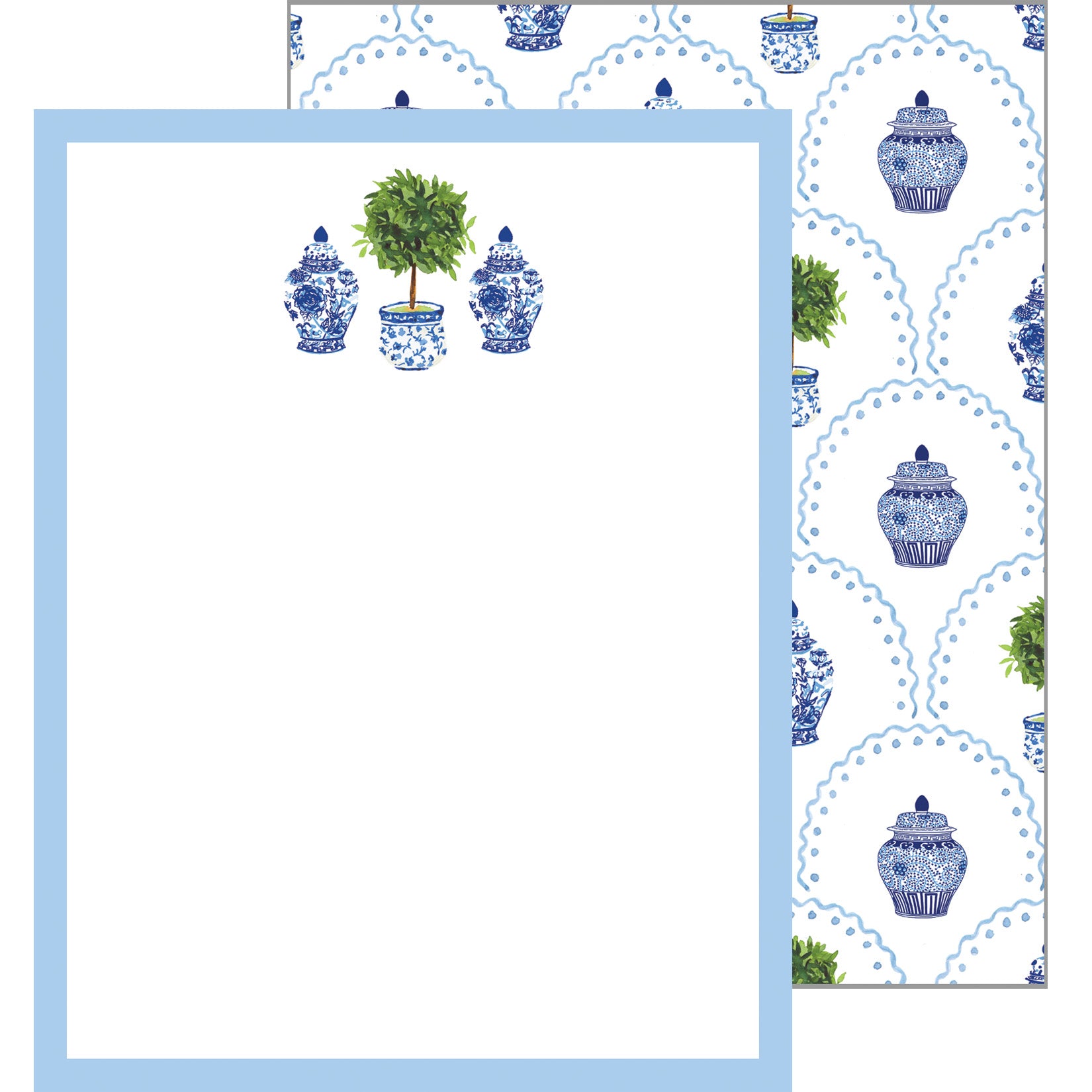 In Stock Flat Notecard Set of 10 | Chinoiserie Topiary Scallop