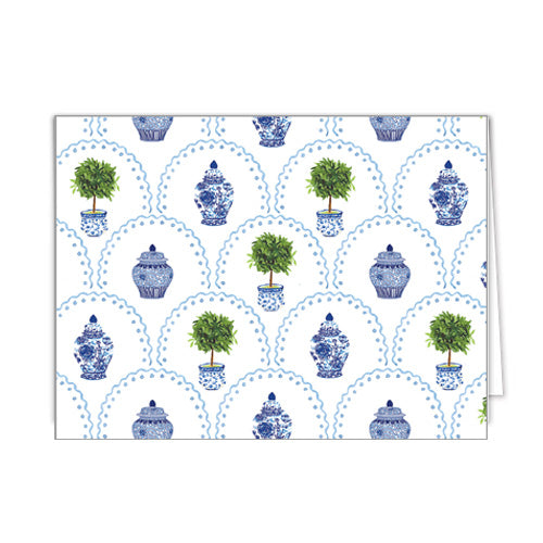 In Stock Folded Notecard Set of 10 | Chinoiserie Topiary Scallop