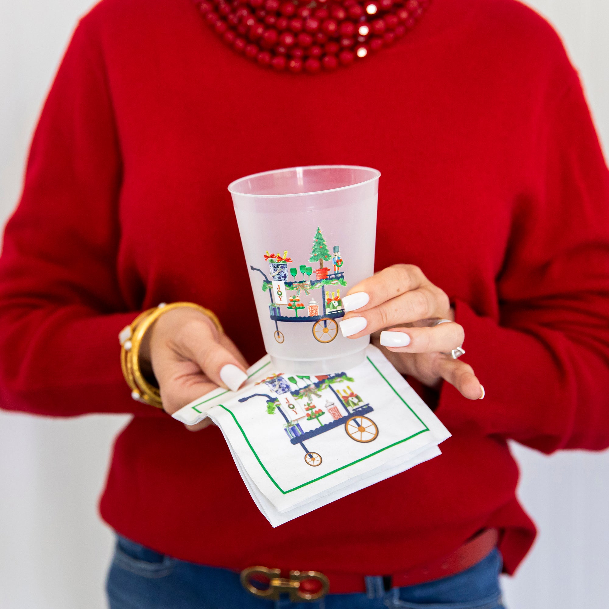Bundle: Christmas Bar Cart Shatterproof Cups + Cocktail Napkins
