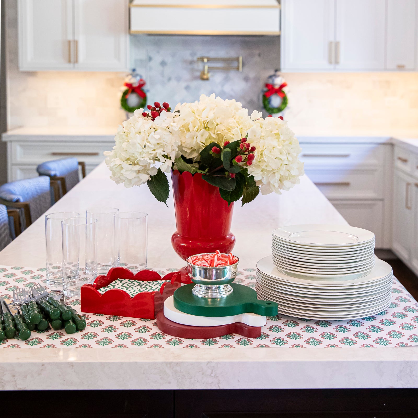 Paper Table Runner | Christmas Block Print