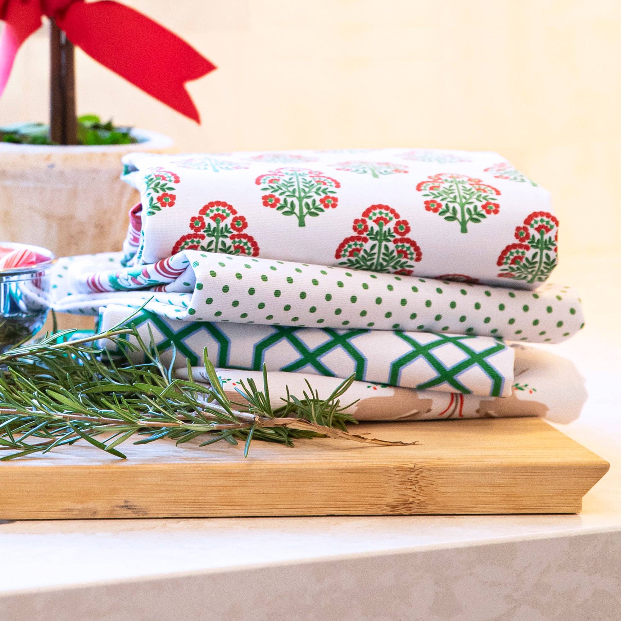 WH Hostess Cotton Tea Towel | Christmas Block Print