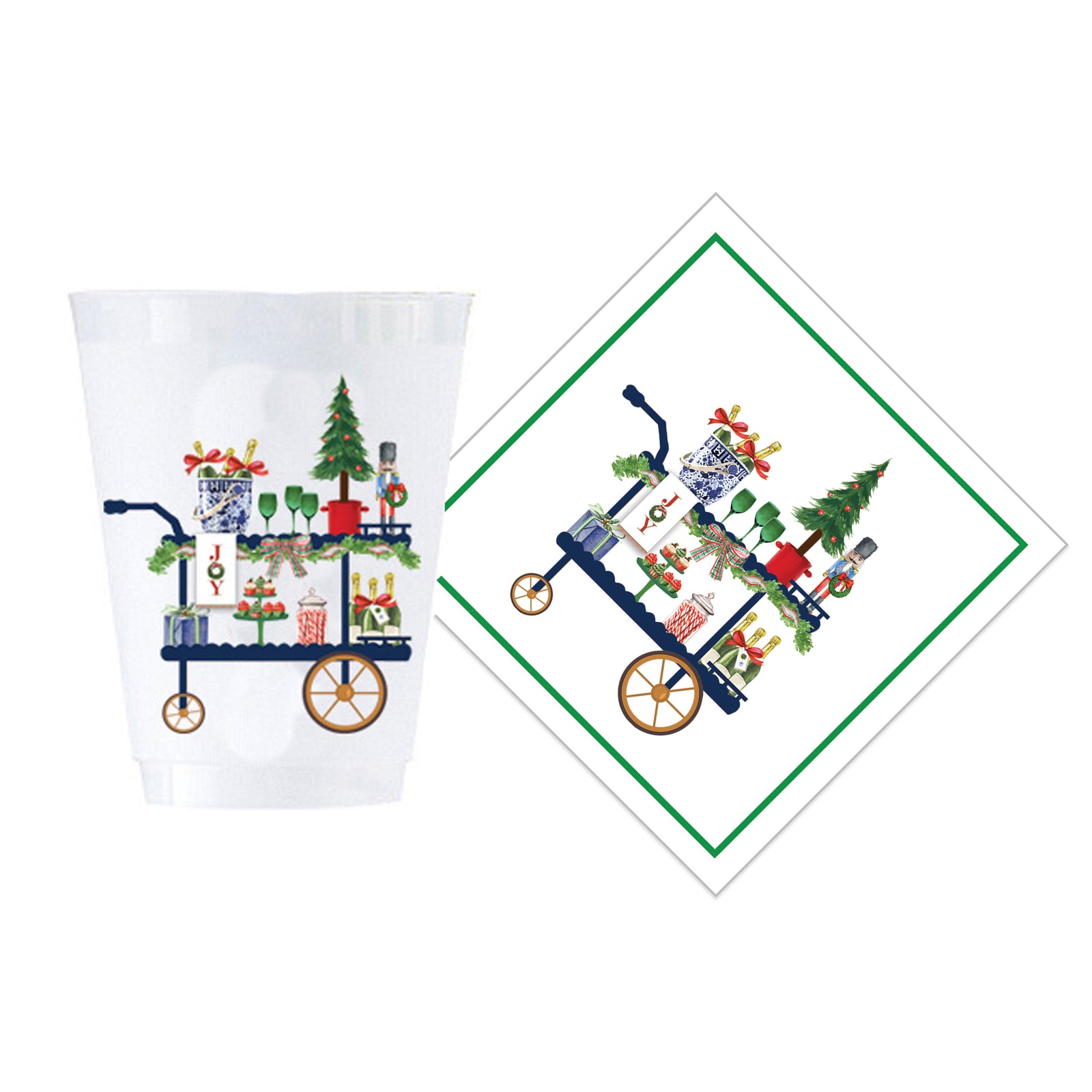 Bundle: Christmas Bar Cart Shatterproof Cups + Cocktail Napkins