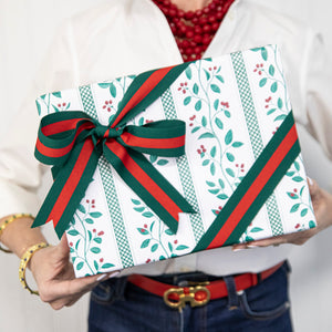 Christmas Berries Stripe Continuous Roll Gift Wrap