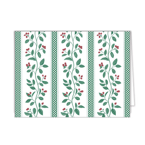 In Stock Folded Notecard Set of 10 | Christmas Berries Stripe