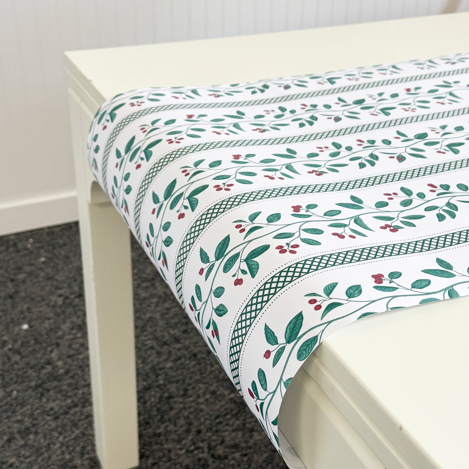 Christmas Berries Stripe Paper Table Runner