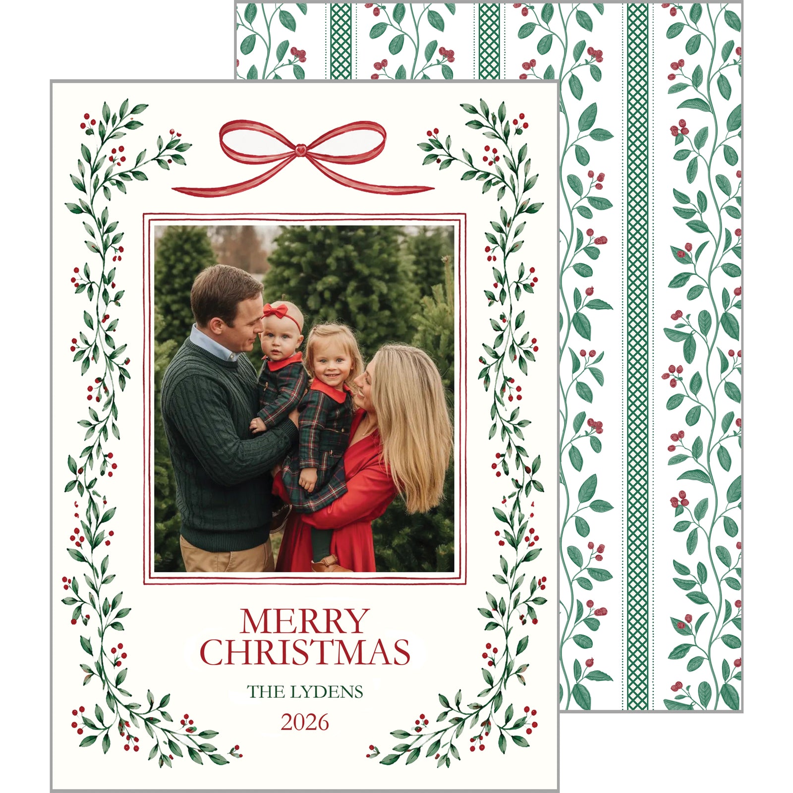 Christmas Berries & Bow Personalized Christmas Photo Card