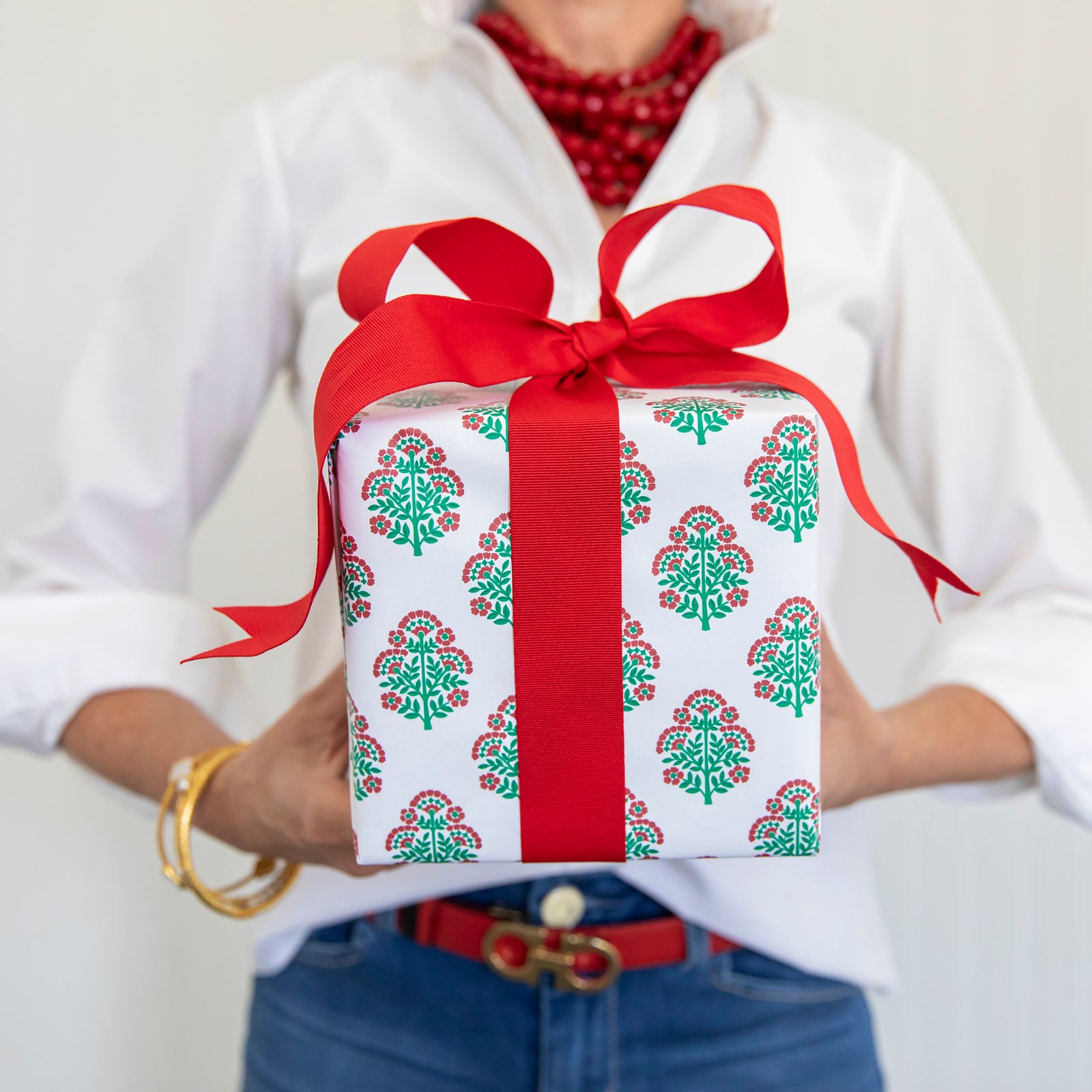 Continuous Roll Gift Wrap | Christmas Block Print