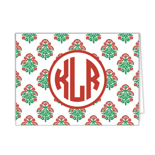 Christmas Block Print Personalized Folded Notecards