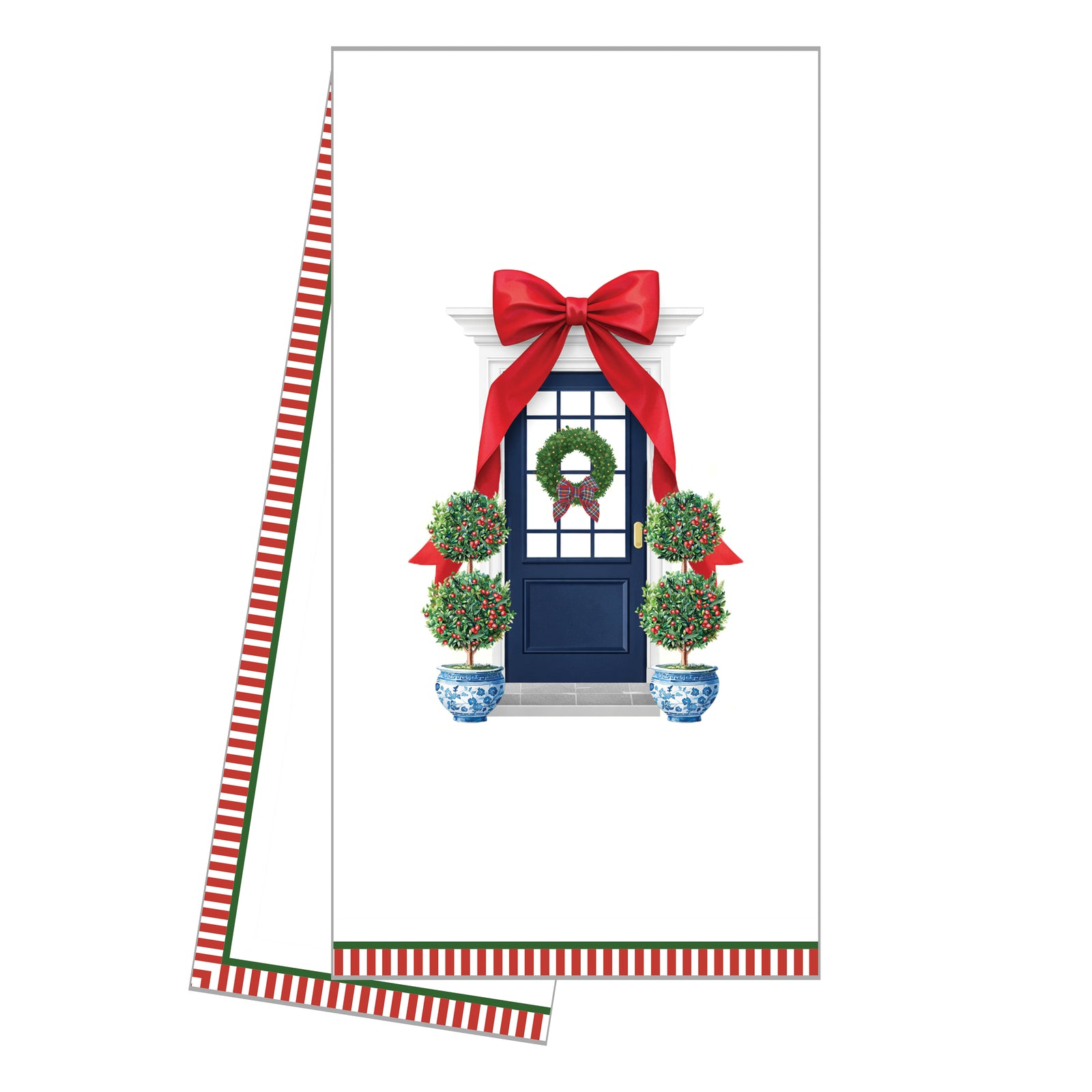 WH Hostess Cotton Tea Towel | Christmas Bow Front Door