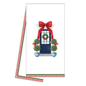 WH Hostess Cotton Tea Towel | Christmas Bow Front Door