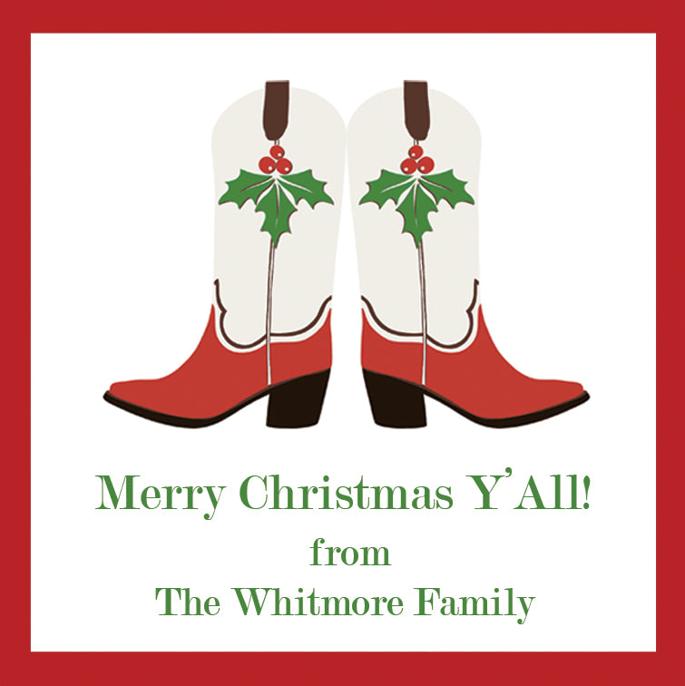 Christmas Cowboy Boots Personalized Gift Sticker | Set of 24