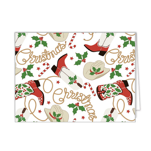 In Stock Folded Notecard Set of 10 | Christmas Cowboy Boots