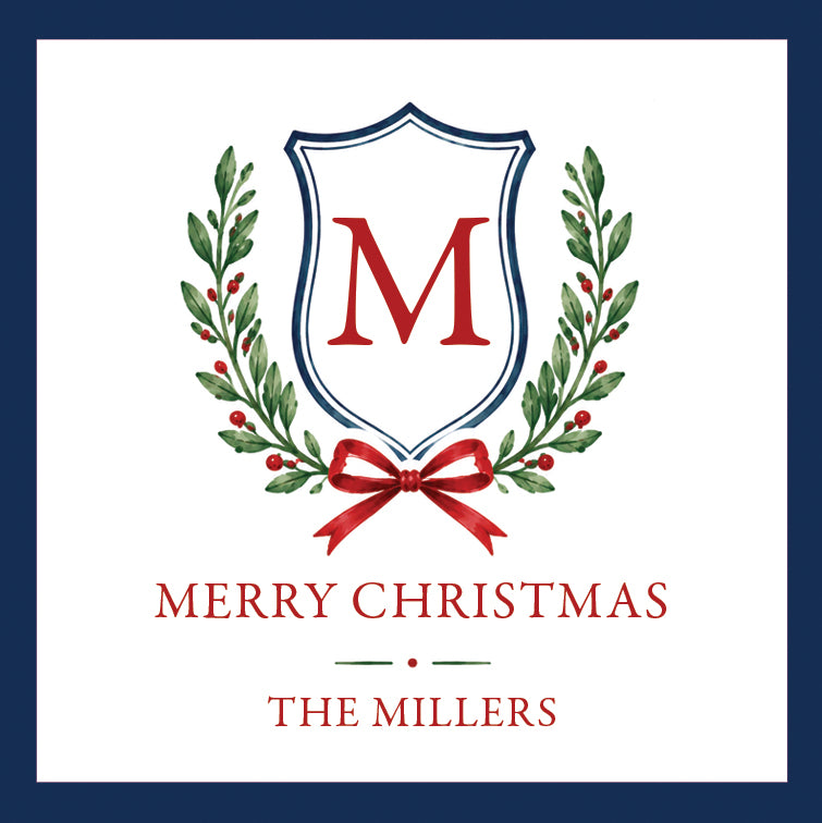 Christmas Crest Monogram Personalized Gift Stickers – Set of 24