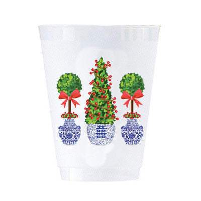 In Stock Christmas Topiaries Shatterproof Cups | Set of 8
