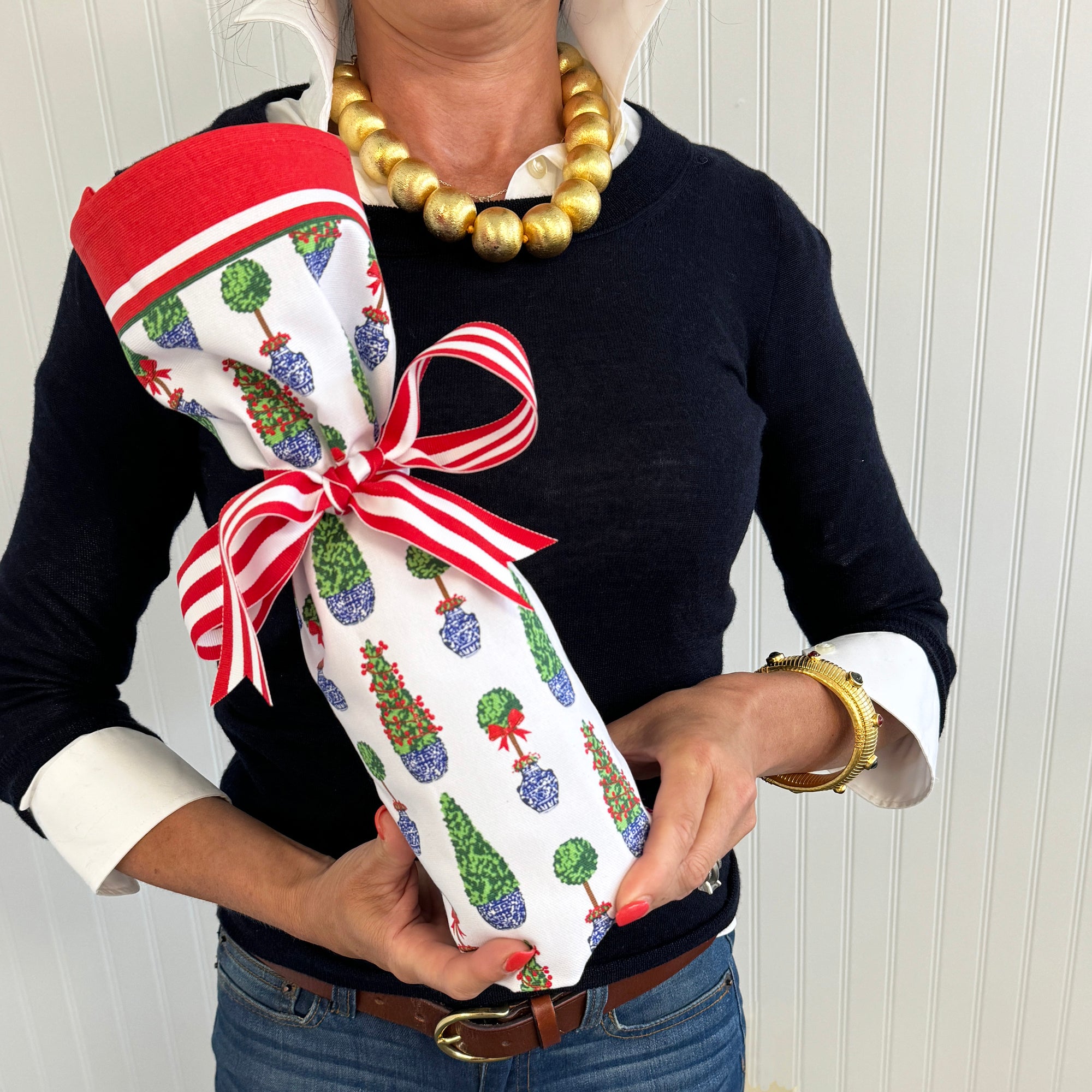 WH Hostess Cotton Tea Towel | Christmas Topiaries