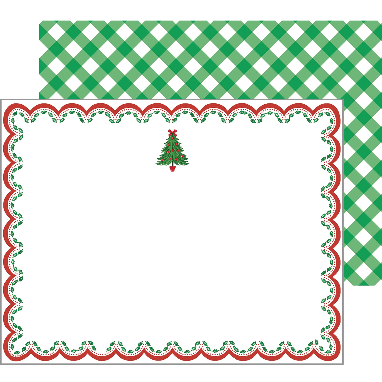 In Stock Flat Notecard Set of 10 | Christmas Tree Scallop