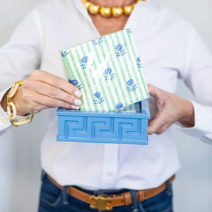 Cornflower Greek Key Lacquered Cocktail Napkin Holder