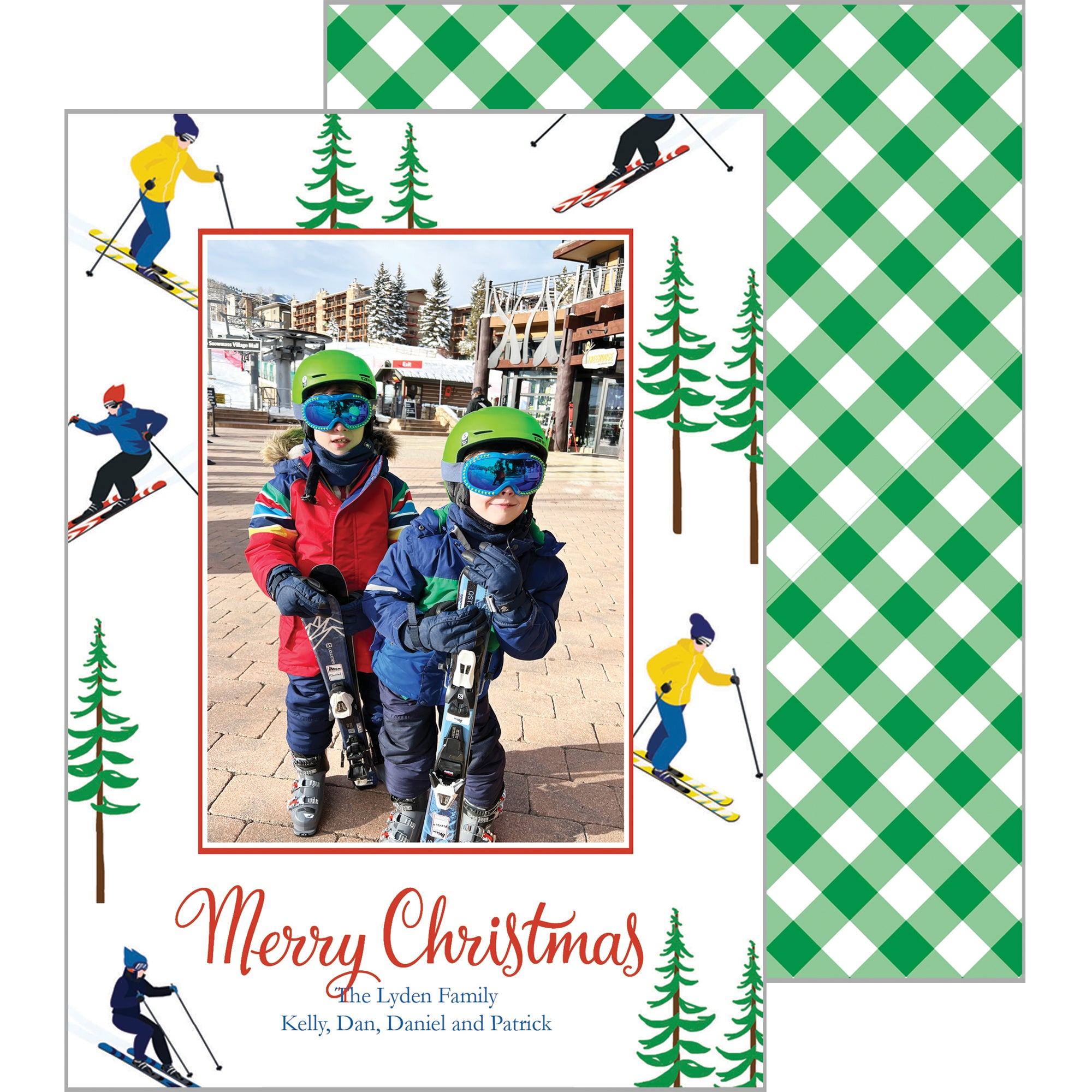 Holiday Skiers Christmas Photo Card