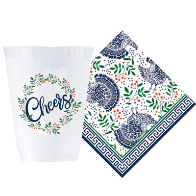 Bundle: Fall "Cheers" Shatterproof Cups + Turkey Toile Cocktail Napkins