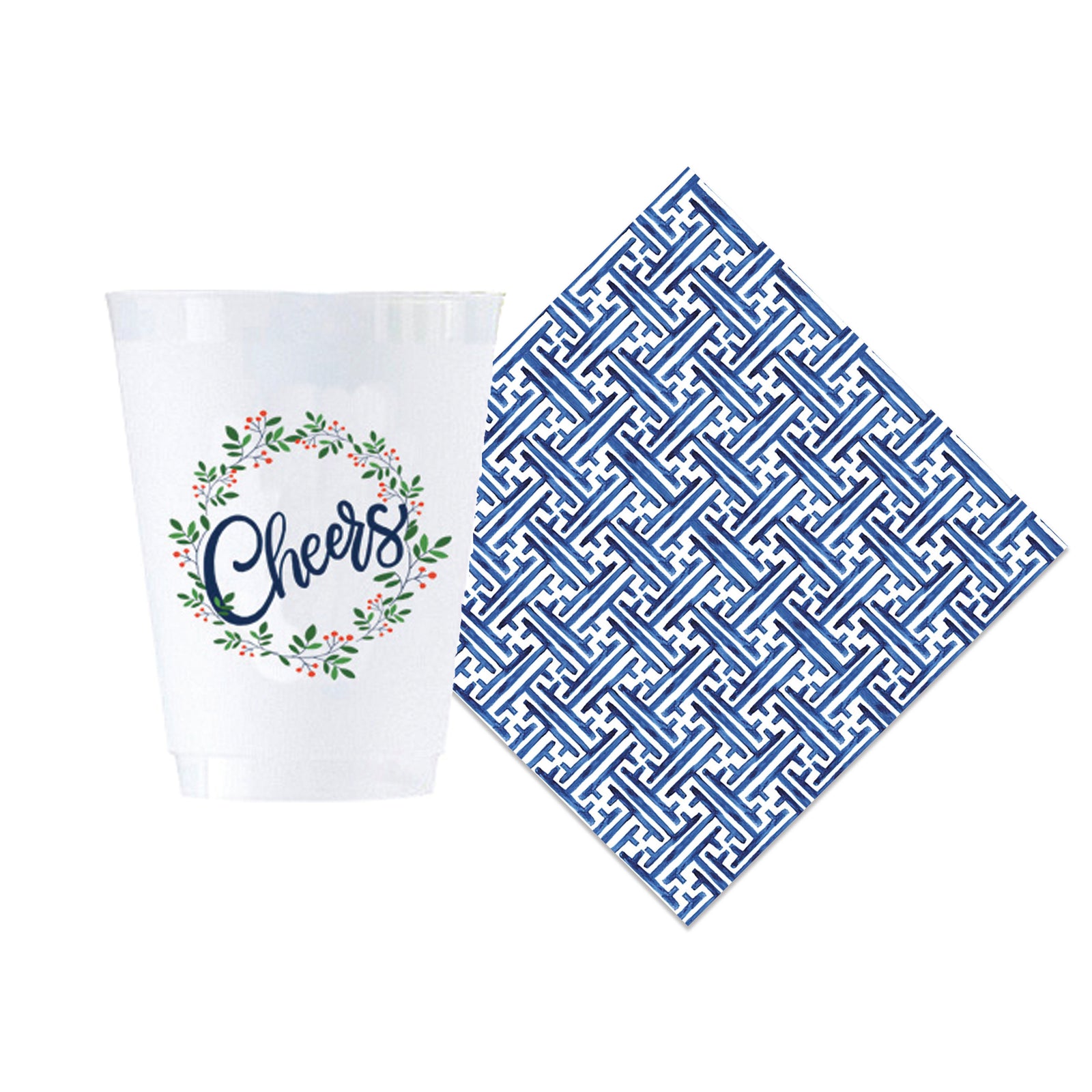 Bundle: Fall "Cheers" Shatterproof Cups + Navy Basketweave Cocktail Napkins