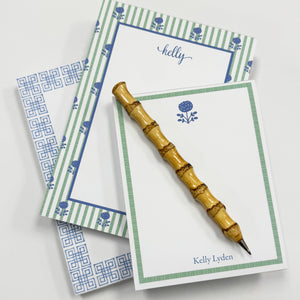 Floral Stripe Personalized Notepad | Green + Blue
